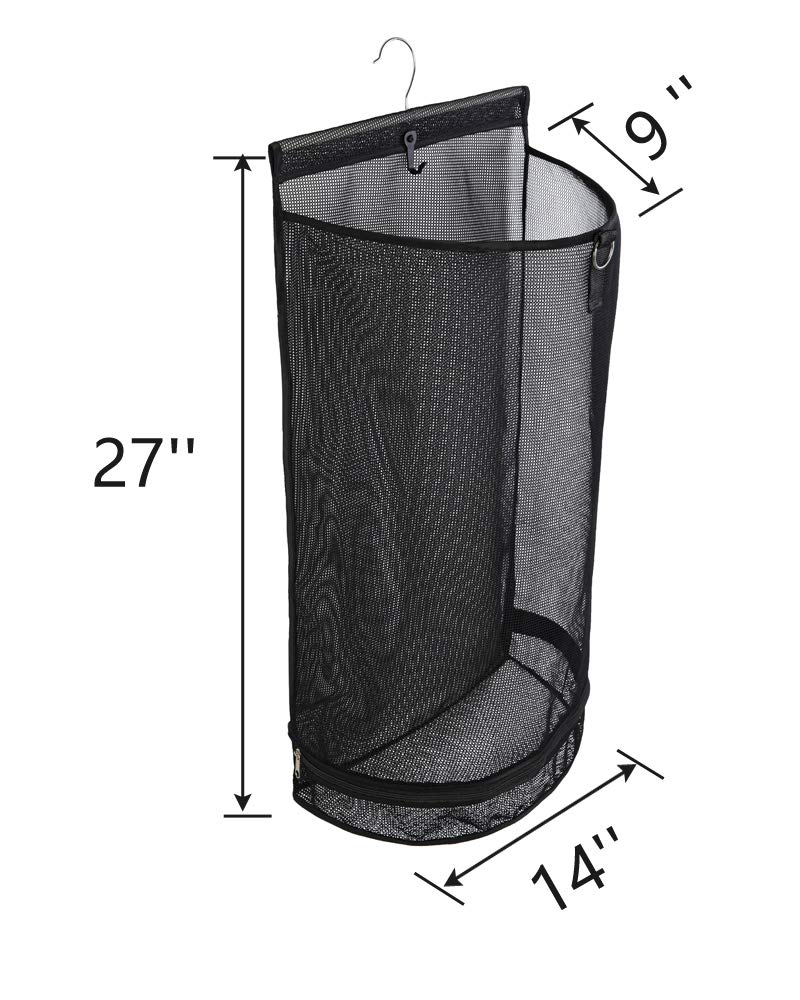ALYER Hanging Semi Round Storage Mesh Bag,Collapsible Laundry Hamper Basket with Durable Hanger (Black) - Image 2